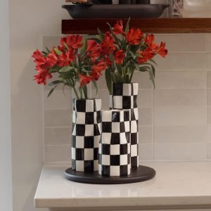 Goodsright Decor Large Checkered Vase, Modern Home Decor, Decorative Ceramic Flower Vase, Aesthetic Black & White Room Decor for Office, Bedroom, Living Room (11.25?? Tall)