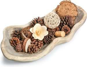 Goodsright Decor Wavy Live Edge Wooden Dough Bowl for Decor 16" L Natural Root Wood Hand Carved Decorative Wooden Farmhouse Fruit Bowl, Home Decoration Centerpiece, Dining Room Table Display Bowl