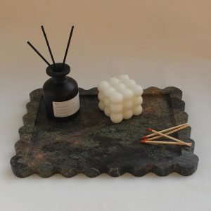 Goodsright Decor Natural Luxury Scalloped Marble Tray 10.8"x8", Green Rectangle Vanity Tray for Bathroom Kitchen Counter, Decorative Tray for Dresser Home Decor