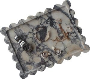 Goodsright Decor Natural Luxury Scalloped Marble Tray 10.8"x8", Green Rectangle Vanity Tray for Bathroom Kitchen Counter, Decorative Tray for Dresser Home Decor