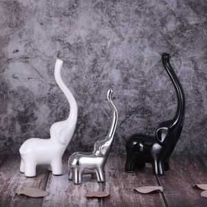 Goodsright Decor Exquisite Ceramic Elephant Family Statues: Decorative Elephant Figurines & Sculptures, Perfect for Home Decoration - Available in Elegant Black, White, Silver, and Gold (Assorted)