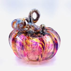 Goodsright Decor Glass | 5" Squat Glass Pumpkin | Handmade Table Top Home D??cor | Outdoor Collectible Sculpture (Cobalt)