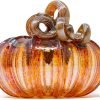 Goodsright Decor Glass | 5" Squat Glass Pumpkin | Handmade Table Top Home D??cor | Outdoor Collectible Sculpture (Cobalt)