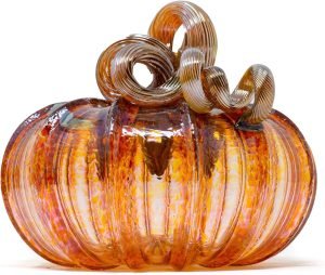Goodsright Decor Glass | 5" Squat Glass Pumpkin | Handmade Table Top Home D??cor | Outdoor Collectible Sculpture (Cobalt)