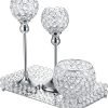 Goodsright Decor 4 Packs Crystal Candle Holders Centerpieces Table Decorations, Crystal Tea Lights Candelabras, Centerpiece Table Mirror Tray, for Vase Decoration, Wedding Centerpieces Tables Decoration (Silver)