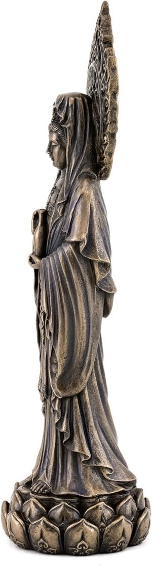 Goodsright Decor Top Collection Meditating Guan Yin Statue Standing on Lotus Pedestal- Kwan Yin Goddess of Mercy and Compassion Sculpture in Premium Cold Cast Bronze - 7.25-Inch Collectible Avalokiteshvara Figurine