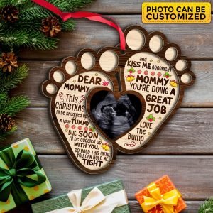 Goodsright Decor Custom Dear Mommy This Christmas I'll Be Snuggled Up in Your Tummy Wooden Christmas Ornament Keepsake, Wooden Ornament, Pack 3