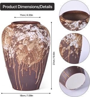 Goodsright Decor Rustic Ceramic Flower Vase Farmhouse Pottery Clay Tall Terracotta Floor Vases for Decorative Centerpiece Home Decor Aesthetic Living Room Bedroom Table Housewarming Gift (M)