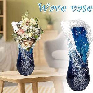 Goodsright Decor Wavy Vase Resin Desktop Flower Pot Creative Resin Ocean Waves Ornament Decoration for Home Fused Crystal Desktop Decor Handmade Crafts (Vase 30/15/10 cm) (Big(30cm))