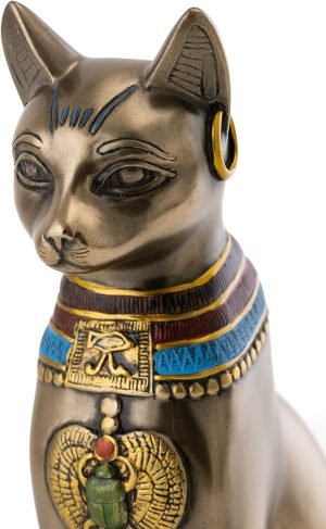 Goodsright Decor Top Collection Goddess Bastet Statue - Ancient Egyptian Goddess of Protection Sculpture in Premium Cold Cast Bronze - 8-Inch Collectible Fertility Cat Figurine