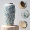 Goodsright Decor Blue Ceramic Vase 13.4 Inch Rustic Farmhouse Vase Bubble Finish Tall Unique Flower Vase for Home Decor Large Pottery Decorative Vase for Living Room Table Floor Decoration