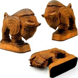 Goodsright Decor Hand-Carved Wooden Bison Statue - Artistic Wood Figurine of The American Buffalo - Collectible Wildlife Accent for Home Decor - Natural Brown Finish, 5.2 Inches