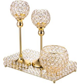 Goodsright Decor 4 Packs Crystal Candle Holders Centerpieces Table Decorations, Crystal Tea Lights Candelabras, Centerpiece Table Mirror Tray, for Vase Decoration, Wedding Centerpieces Tables Decoration (Silver)