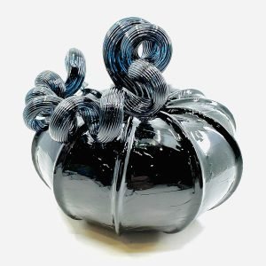 Goodsright Decor Glass | 5" Squat Glass Pumpkin | Handmade Table Top Home D??cor | Outdoor Collectible Sculpture (Cobalt)