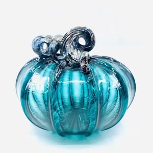 Goodsright Decor Glass | 5" Squat Glass Pumpkin | Handmade Table Top Home D??cor | Outdoor Collectible Sculpture (Cobalt)