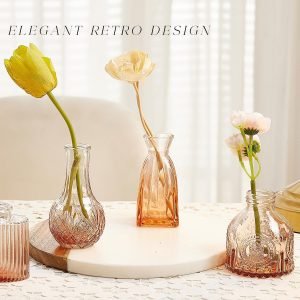 Goodsright Decor Glass Bud Vase Set of 30, Small Flower Vases, Glass Vases for Centerpieces, Vintage Home Table Decorations Bud Vases (30 Pcs, Amber)