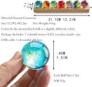 Goodsright Decor 7 Chakra Natural Healing Spheres with LED Wooden Stand 40mm Crystal Quartz Stones for Meditation Positive Energy Night Light Decoration Balls Set for Home
