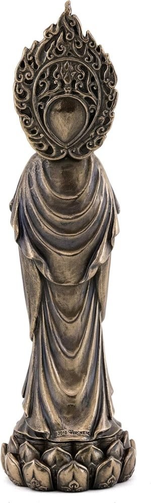Goodsright Decor Top Collection Meditating Guan Yin Statue Standing on Lotus Pedestal- Kwan Yin Goddess of Mercy and Compassion Sculpture in Premium Cold Cast Bronze - 7.25-Inch Collectible Avalokiteshvara Figurine