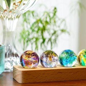 Goodsright Decor 7 Chakra Natural Healing Spheres with LED Wooden Stand 40mm Crystal Quartz Stones for Meditation Positive Energy Night Light Decoration Balls Set for Home