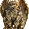 Goodsright Decor Steampunk Dungeon Roaring Gargoyle Gothic Statue Resin Gothic Sculpture Cyborg Sci-fi Collectible Figurine with Cool Gear for Home Table Book Shelf Man Cave Decor Gold