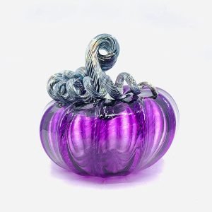 Goodsright Decor Glass | 5" Squat Glass Pumpkin | Handmade Table Top Home D??cor | Outdoor Collectible Sculpture (Cobalt)