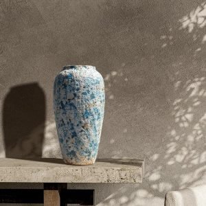 Goodsright Decor Blue Ceramic Vase 13.4 Inch Rustic Farmhouse Vase Bubble Finish Tall Unique Flower Vase for Home Decor Large Pottery Decorative Vase for Living Room Table Floor Decoration