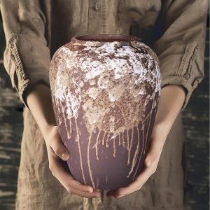 Goodsright Decor Rustic Ceramic Flower Vase Farmhouse Pottery Clay Tall Terracotta Floor Vases for Decorative Centerpiece Home Decor Aesthetic Living Room Bedroom Table Housewarming Gift (M)