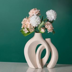 Goodsright Decor Extra Large Hollow Nordic Modern Ceramic Vases Set of 2, Milky White Aesthetic Round Donut Boho ins Style Flower Decorative Vase for Room Home Book Shelf Table Decor (Matte W 8.5" X H 11")