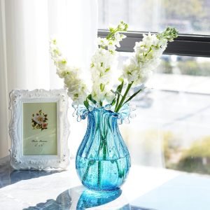 Goodsright Decor 8inch Blown Glass Bubble Vase Collection Modern Art Flower Vase Decoration for Home Decor Living Room,Office,Centerpiece,Table and Wedding,Blue