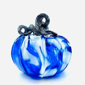 Goodsright Decor Glass | 5" Squat Glass Pumpkin | Handmade Table Top Home D??cor | Outdoor Collectible Sculpture (Cobalt)