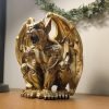 Goodsright Decor Steampunk Dungeon Roaring Gargoyle Gothic Statue Resin Gothic Sculpture Cyborg Sci-fi Collectible Figurine with Cool Gear for Home Table Book Shelf Man Cave Decor Gold