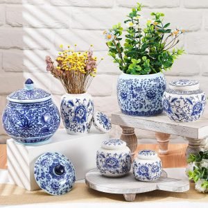 Goodsright Decor Set of 6 Small Blue and White Porcelain Vases Marble Vases Blue Chinoiserie Decor Gifts Ceramic Flower Vases Porcelain Classic Decor for Home Table Centerpieces Bookshelf(Fresh)