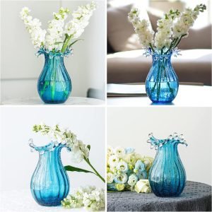 Goodsright Decor 8inch Blown Glass Bubble Vase Collection Modern Art Flower Vase Decoration for Home Decor Living Room,Office,Centerpiece,Table and Wedding,Blue