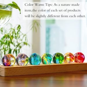 Goodsright Decor 7 Chakra Natural Healing Spheres with LED Wooden Stand 40mm Crystal Quartz Stones for Meditation Positive Energy Night Light Decoration Balls Set for Home