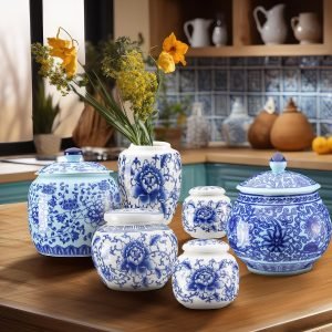 Goodsright Decor Set of 6 Small Blue and White Porcelain Vases Marble Vases Blue Chinoiserie Decor Gifts Ceramic Flower Vases Porcelain Classic Decor for Home Table Centerpieces Bookshelf(Fresh)