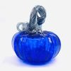 Goodsright Decor Glass | 5" Squat Glass Pumpkin | Handmade Table Top Home D??cor | Outdoor Collectible Sculpture (Cobalt)