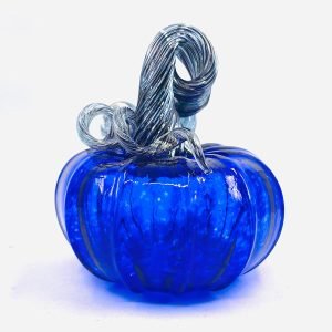 Goodsright Decor Glass | 5" Squat Glass Pumpkin | Handmade Table Top Home D??cor | Outdoor Collectible Sculpture (Cobalt)