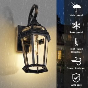 Goodsright Decor Outdoor Wall Lantern, Exterior Wall Light Fixtures, Black Porch Light with Tempered Glass, Anti-Rust Wall Lighting for House, Garage, Doorway