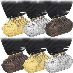 81gLkQFH69L._AC_SL1500 Goodsright Decor 72 Pcs Halloween Pumpkin Medals for Kids Bulk Halloween Contest Awards Gold Silver Bronze Medals 1st 2nd 3rd Carving Pumpkin Medals with Ribbon for Halloween Parties Fall Season Holiday