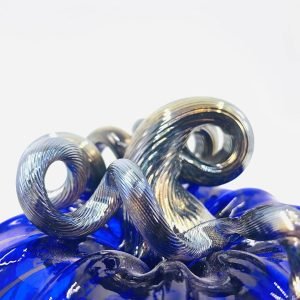 Goodsright Decor Glass | 5" Squat Glass Pumpkin | Handmade Table Top Home D??cor | Outdoor Collectible Sculpture (Cobalt)