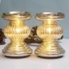 Goodsright Decor Mercury Glass Pillar Candle Pedestal Holders with Lights Set of 2,Candle Holder for Pillar Candle,Candlestick Holders,Perfect Decoration for Wedding Home Dining Table Xmas (Gold)