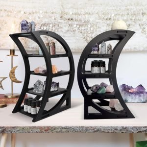 Goodsright Decor 2-Pack Wooden Crescent Moon Shelf Crystal Shelf Holder Display Moon Decor Shelves for Stones and Essential Oil Bedroom Living Room Bathroom