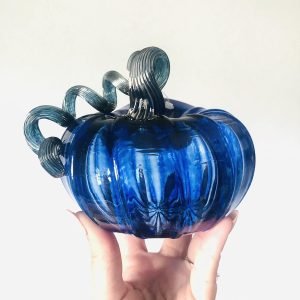 Goodsright Decor Glass | 5" Squat Glass Pumpkin | Handmade Table Top Home D??cor | Outdoor Collectible Sculpture (Cobalt)