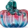 Goodsright Decor Glass | 5" Squat Glass Pumpkin | Handmade Table Top Home D??cor | Outdoor Collectible Sculpture (Cobalt)