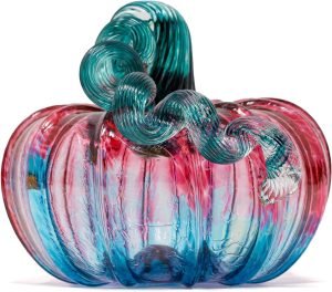 Goodsright Decor Glass | 5" Squat Glass Pumpkin | Handmade Table Top Home D??cor | Outdoor Collectible Sculpture (Cobalt)