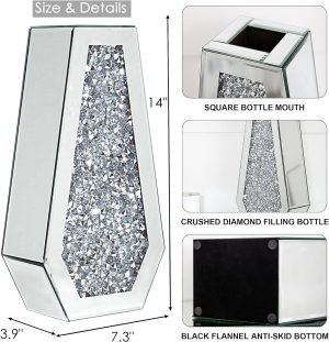 Goodsright Decor Crushed Diamond Mirrored Flower Vase Large Glass Vase Modern Crystal Decorative Mirror Vases Stunning Luxury Tall Floor Vase for Centerpieces Flowers Home Decor, Silver, 14" H. Can??t Hold Water.