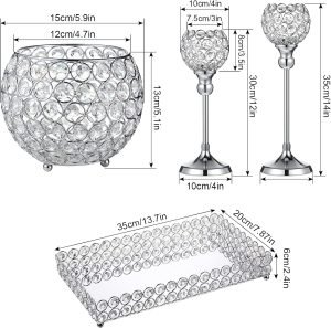 Goodsright Decor 4 Packs Crystal Candle Holders Centerpieces Table Decorations, Crystal Tea Lights Candelabras, Centerpiece Table Mirror Tray, for Vase Decoration, Wedding Centerpieces Tables Decoration (Silver)