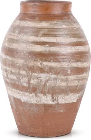 Goodsright Decor Ceramic Rustic Farmhouse Vase,11 inch Terracotta Vase,Neutral Tall Clay Vases Decorative Vase for Living Room,Table,Shelf Decor (Round)