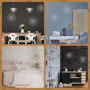 Goodsright Decor 3Pack Rhinestone Starburst Wall Decor Dia 17in Bling Diamond Decorative Sunburst Metal Iron Art Wall Hanging Sculptures for Living Room Bedroom Dining Room(Silver)