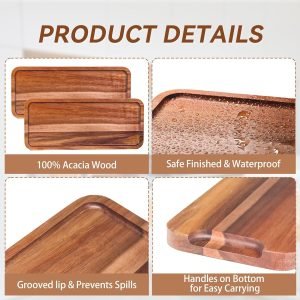 Goodsright Decor Wood Serving Trays 6 pcs, 14x6 in, Rustic Wooden Platters for Party, Kitchen Platter, Acacia Wooden Dessert Table Display Set, Decorative Tray Decor Small Chees, Charcuterie Boards Long BBQ Plates